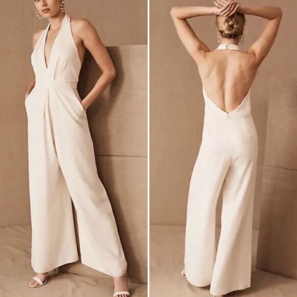 Jill Jill Stuart Mara Deep V‎ Jumpsuit Off White Size 12 Anthropologie Open Back - Picture 1 of 13